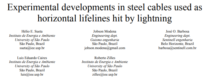 Experimental developments in steel cables used as horizontal lifelines hit by lightning